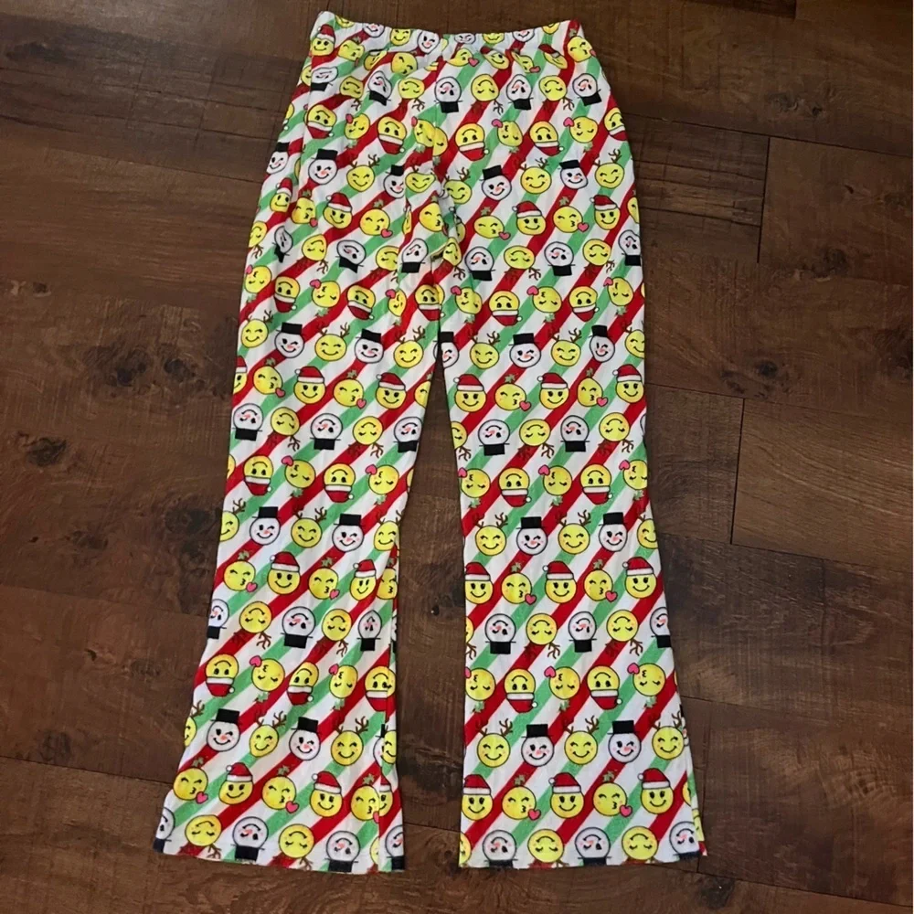 Justice girls Christmas emoji snowman 2 two piece pajamas Sz 14 pants LS